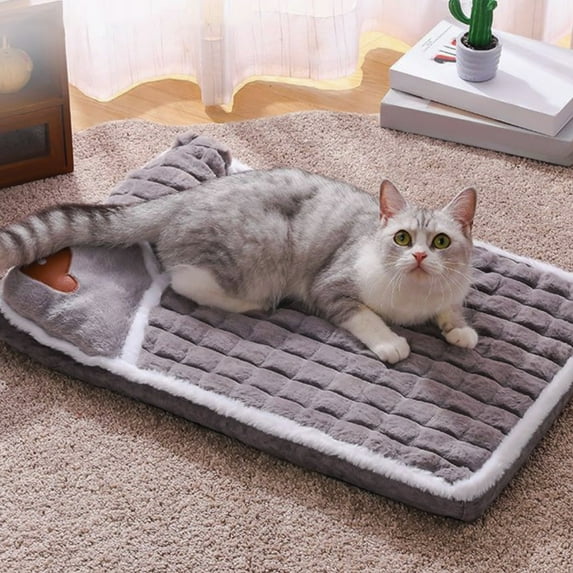 Kumdkd Cozy Fluffy Pet Bed for Cats and Small Dogs, 19.68x13.77 Inch Plush Faux Fur Cushion Mat with Non-Slip Base, Machine Washable Pet Pad for Crate, Sofa, or Floor