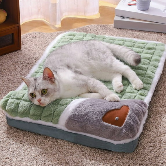 Kumdkd Cozy Fluffy Pet Bed for Cats and Small Dogs, 19.68x13.77 Inch Plush Faux Fur Cushion Mat with Non-Slip Base, Machine Washable Pet Pad for Crate, Sofa, or Floor