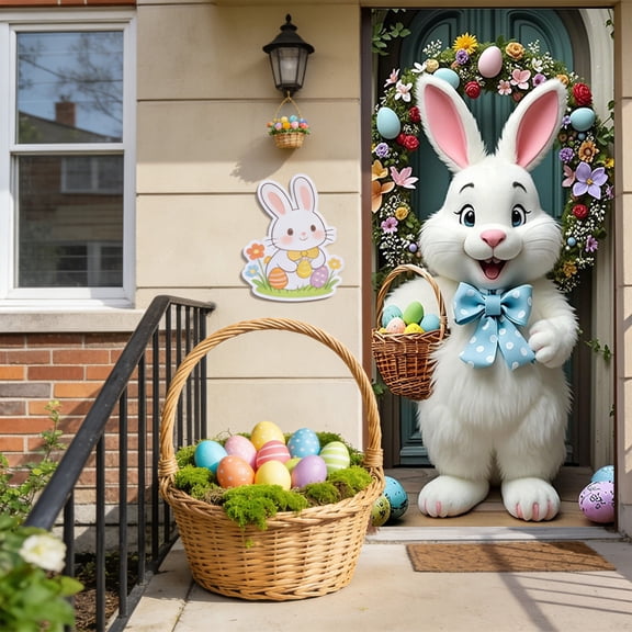 Kumdkd Cute Bunny Easter Door Cover, 70 x 35.4in Easter Eggs Rabbit Door Curtain Decorations, Happy Easter Spring Holiday Welcome Door Covers for Wall Window Easter Party Supplies