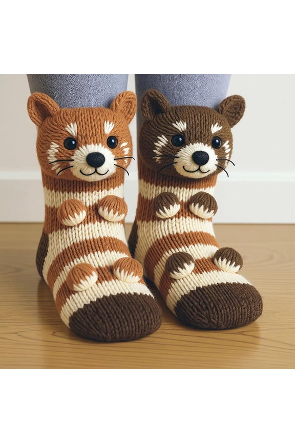 Cute Knitted Socks for Kids & Adults - Whimsical Holiday Gift, Warm & Playful Winter Footwear, Perfect for Christmas Stockings or Daily Wear (1 Pair)