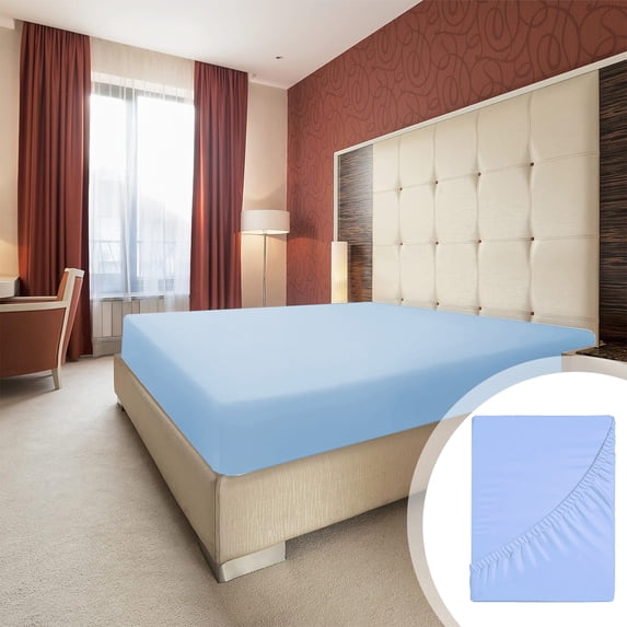Kumdkd Deep Pocket Fitted Sheet - 15 Inch Elastic Bed Sheet for Memory Foam Mattresses (Stay-On Design, Cooling Polyester)