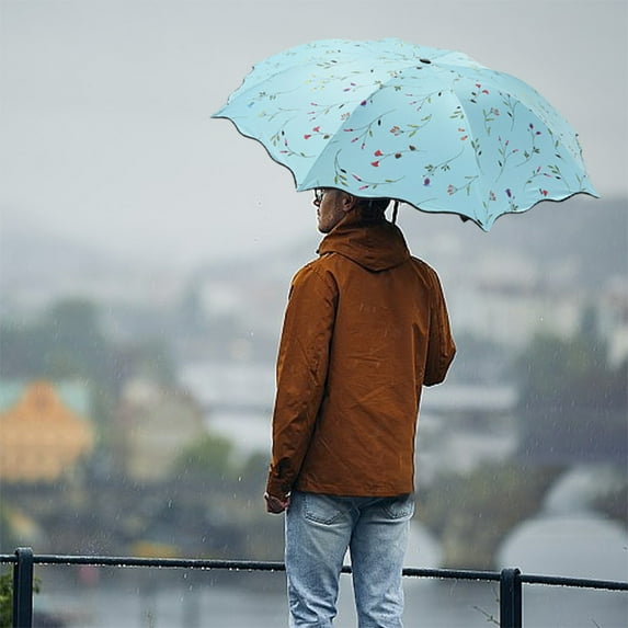 Kumdkd Dual UV & Rain Protection Umbrella – 37.8” Windproof Compact Folding Umbrella for Women, Push-Pull Travel Umbrella with Floral Design, UPF50+ Sun & Waterproof Canopy