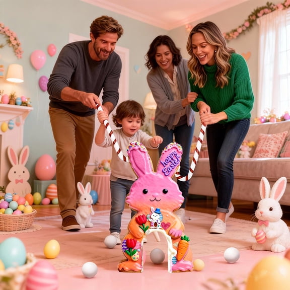 Kumdkd Easter Bunny Mini Golf Game Set, Portableindoor Putting Game for Kids & Adults, Easter Themed Family Activity with Club & Balls, Holiday Party Game, 15.7x11.8x1.5in