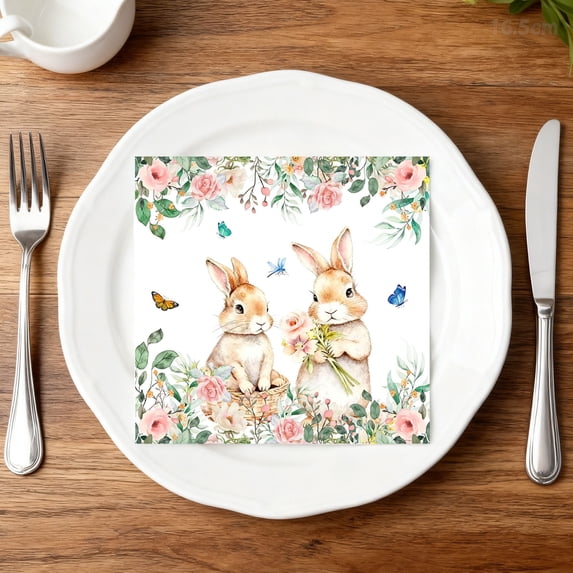 Kumdkd Easter Disposable Napkins 6.5x6.5in, White Paper Napkins for Holiday Dining, Party Supplies, Easter Dinner, and Spring Gatherings, 20Pack