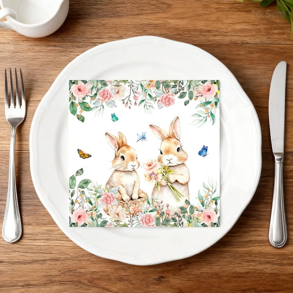 Kumdkd Easter Disposable Napkins 6.5x6.5in, White Paper Napkins for Holiday Dining, Party Supplies, Easter Dinner, and Spring Gatherings, 1 Pack