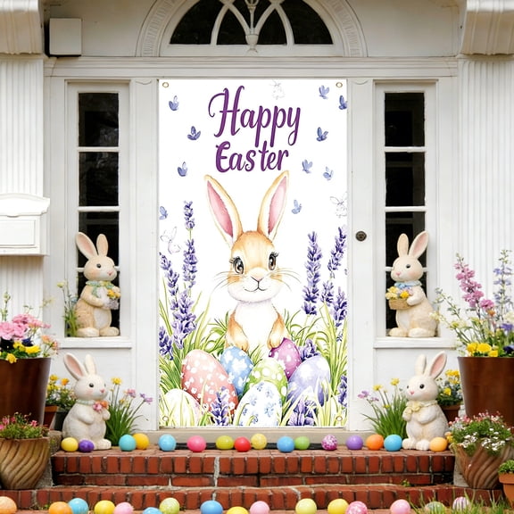 Kumdkd Easter Door Curtain for Front Door, Large 70.87x35.43in Polyester Holiday Party Decor, Spring Festival Door Cover for Classroom Office Store Wall Decoration, Multicolor