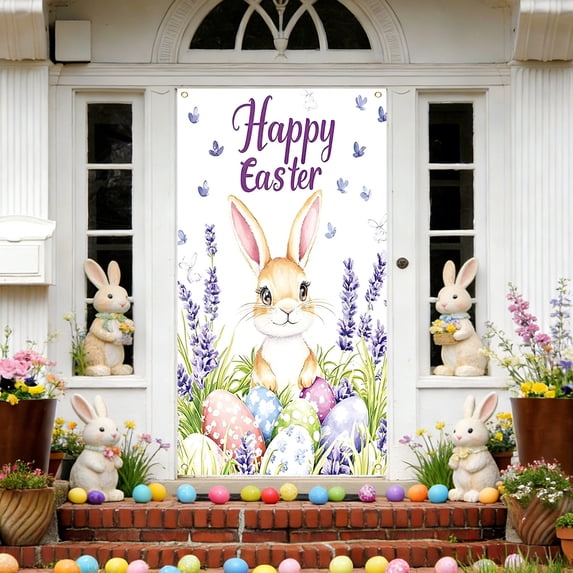Kumdkd Easter Door Curtain for Front Door, Large 70.87x35.43in Polyester Holiday Party Decor, Spring Festival Door Cover for Classroom Office Store Wall Decoration, Multicolor