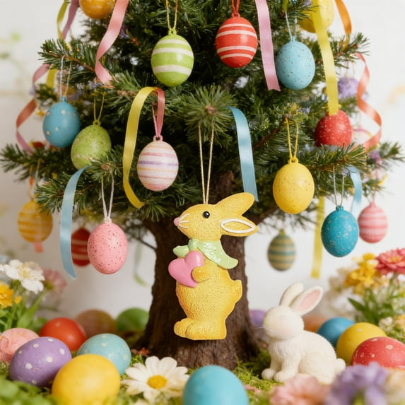 Kumdkd Easter Gingerbread Bunny Resin Pendant, Yellow 3.42in Hanging Ornament for Easter Tree, Spring Home Party Decor, Gift & Collectible