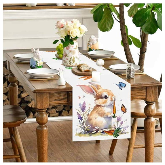 Kumdkd Easter Table Runner 13x72inches, Super Soft Polyester Floral Art Tablecloth, Washable Decorative Runner for Holiday, Party, Dining Table Decor