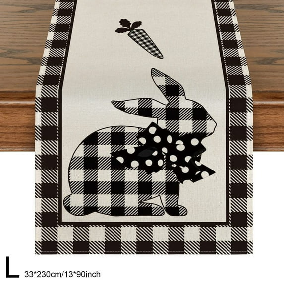 Kumdkd Easter Table Runner 90x13ines, Black Rabbit Bunny Pattern Spring Holiday Dining Table Decor for Indoor Outdoor Party, Kitchen Tablecloth