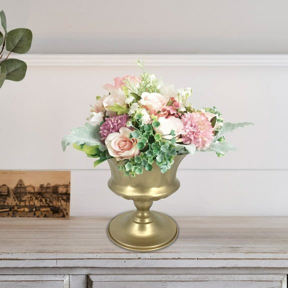 Kumdkd Elegant Iron Vase - Gold Metal Flower Vase for Home & Office Decor, Wedding Centerpiece, Anniversary Gift (5.9x4.7inch, Rust-Proof, Sturdy Plant Holder)