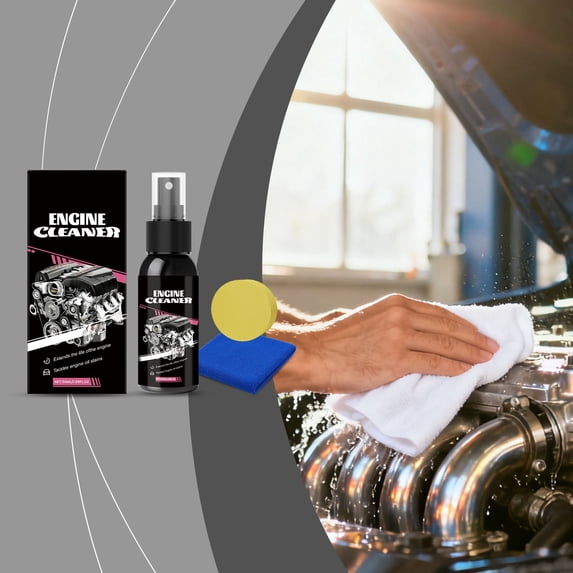Kumdkd Engine Degreaser & Cleaner Spray - 50ml Powerful Formula for Car, Motorcycle & Machinery, Safe on Rubber & Metal Parts, No-Rinse Cleaning with Sponge & Towel Included