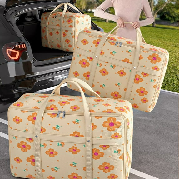 Kumdkd Extra Large Heavy Duty Storage Bag with Reinforced Handles - Foldable Moving Bags for Clothes, Toys, Christmas Decor & College Dorm Organizers, Waterproof Collapsible Tote (Orange, 1 Pack)