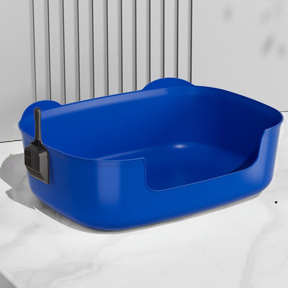 Kumdkd Extra Large Open Cat Litter Box - 16x11in Spill-Proof Plastic Pan, Non-Stick & Lightweight for Senior Cats/Kittens, Easy Clean Litter Tray with Scoop (Blue)
