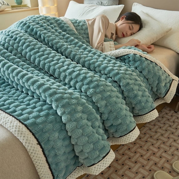 Kumdkd Extra Thick Flannel Fleece Blanket - 78.7"x59" Double-Layer Throw for Bed/Couch (Beige, Machine-Washable, All-Season)