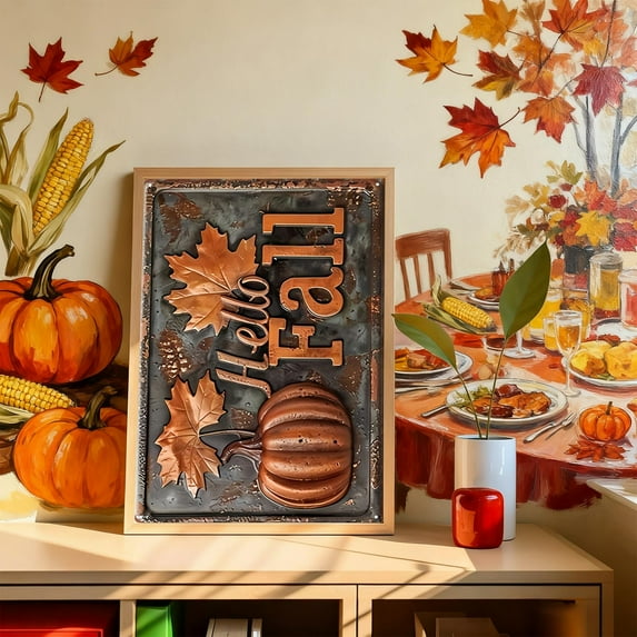 Kumdkd Fall Flower Pumpkin Vase Picture: Sunflower Kitchen Wall Decor Autumn Vintage Inspirational Wooden Background Print for Girls' Bedroom Yellow Blooming Flowers Framed Ready to Hang