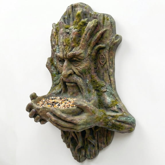 Kumdkd Fantasy Tree Man Bird Feeder Sculpture, Waterproof Resin Outdoor Garden Statue with Open Feeding Bowl, Unique Gifts for Bird Lovers, Rustic Patio & Yard Decor, 12.2in Handcrafted Art