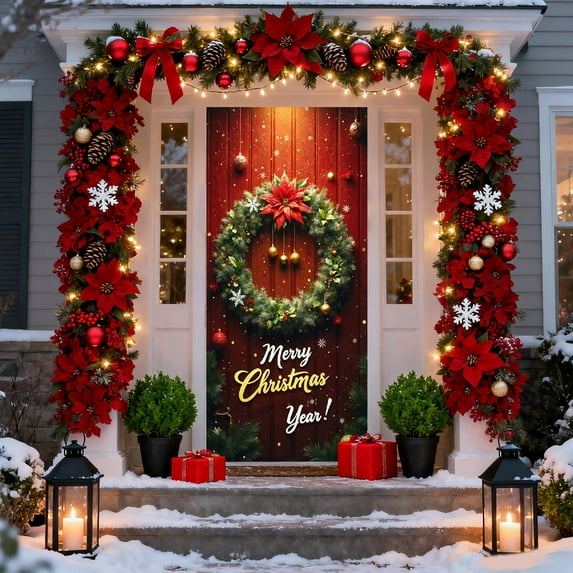 Kumdkd Festive Christmas Door Curtain - 35.43 x 70.87 inch Santa Pattern Door Cover for Party & Holiday Decor (Multicolor, Polyester)