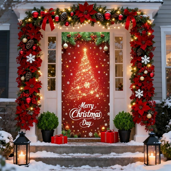 Kumdkd Festive Christmas Door Curtain - 35.43 x 70.87 inch Santa Pattern Door Cover for Party & Holiday Decor (Multicolor, Polyester)