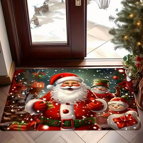 Kumdkd Festive Santa Welcome Mat - Dirt-Trapping, Weather-Resistant Doormat for Holiday Entryway Decor