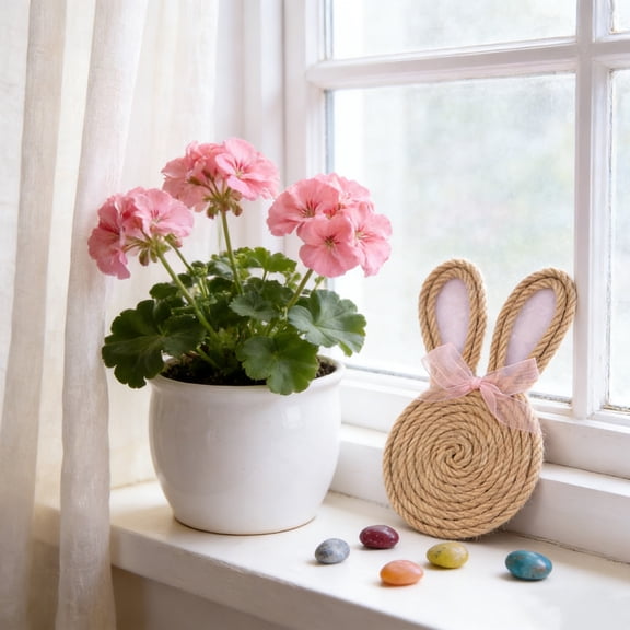 Kumdkd Flax Rope Coaster Set, Easter Bunny Shaped Handwoven Coasters 7.08x4.13in, Heat Resistant Table Mat & Festive Decor Accessories, Khaki