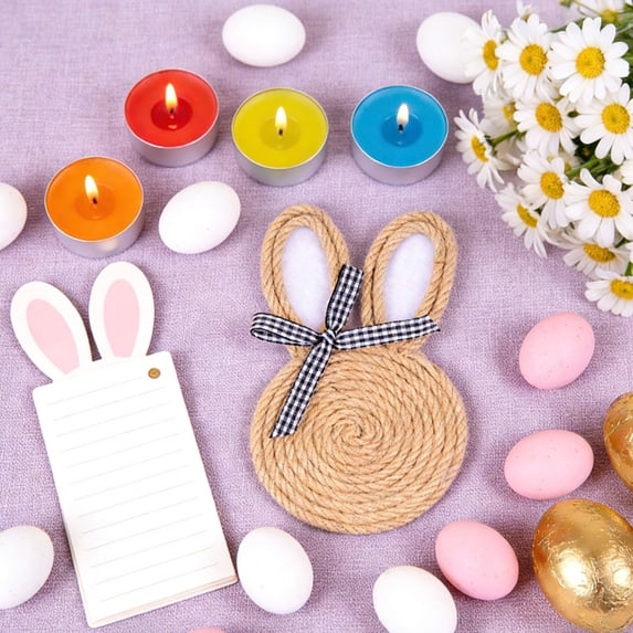 Kumdkd Flax Rope Coaster Set, Easter Bunny Shaped Handwoven Coasters 7.08x4.13in, Heat Resistant Table Mat & Festive Decor Accessories, Khaki