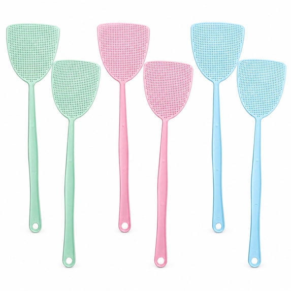 Kumdkd Fly Swatter, 6 Pack Strong Flexible Manual Swat Set, Assorted Colors, Long Range Handles, Indoor and Outdoor Racket for Bug, Mosquito, Bee, Spiders, Flies