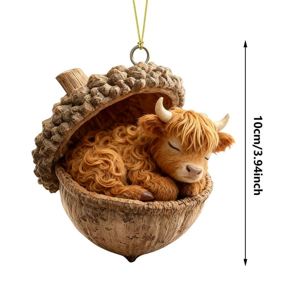 Kumdkd Forest Animal Christmas Ornaments Set, 4 inch Acrylic Woodland Creature Decor with Sleeping Fox, Owl, Deer, Bunny, Hedgehog in Hazelnut, Nature Themed Tree Decorations for Holiday