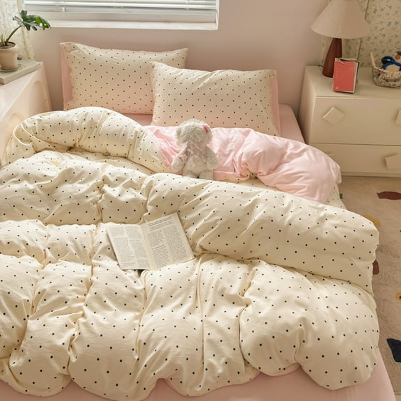 Kumdkd Girly Sheet Set Queen 4 Piece - Pink Soft Bedding Set with Duvet Cover, Fitted Sheet & Pillowcases, Playful Pattern, Comfortable Breathable Fabric for Girls Room, Teen & Women Bedroom Decor