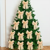 Kumdkd Gold Christmas Bow Decor - 10" Premium Polyester Festive Tree Topper with Hanging Loop (Door/Gift/Wreath Accent)