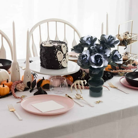 Kumdkd Gothic Black Rose Bouquet - 13.4 Inch Halloween Centerpiece for Haunted Houses, Weddings & Table Decor (Artificial Polyester Flower Arrangement)