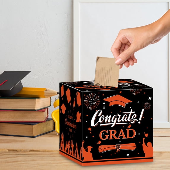 Kumdkd Graduation Card Box 2026, Congrats Grad Card Holder Class of 2026, 8.9x8.9x8.9in Orange Decorative Paper Box for Graduation Party Decorations, Favors, Gift & Card Collection
