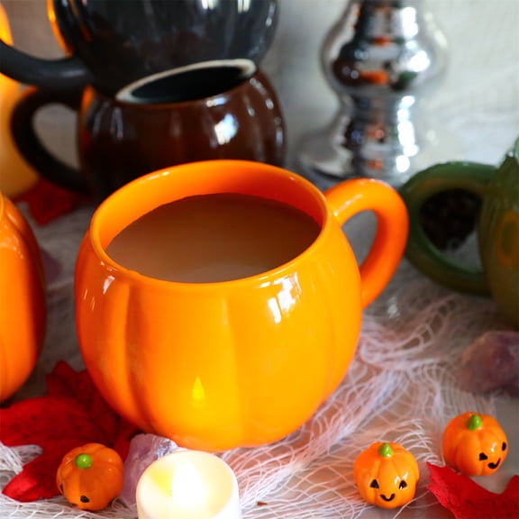 Kumdkd Halloween Ceramic Pumpkin Mug - 17oz Spooky Coffee Cup for Oatmeal/Milk (Microwave Safe)
