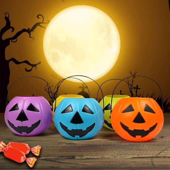 Kumdkd Halloween Pumpkin Bucket for Kids - Plastic Trick or Treat Candy Pail with Handle, Party Decor