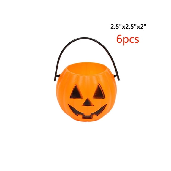 Kumdkd 6-Pack Halloween Pumpkin Candy Bucket - 2.5" Orange Plastic Treat Pail with Handle for Kids Trick or Treating & Party Decor