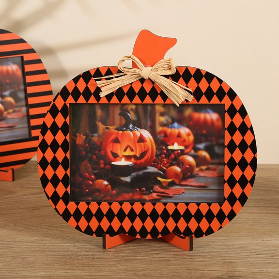 Kumdkd Halloween Wood Photo Frame - 8" Rustic Picture Frame for Holiday Decor, Party Selfie Props & Seasonal Home Decoration with Adjustable Stand