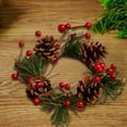thumbnail image 1 of Kumdkd Handcrafted Christmas Wreath Candle Holder - 4.7" Festive Tabletop Decor with Pinecones & Berries for Holiday Dinner & Mantel Displays, 1 of 6