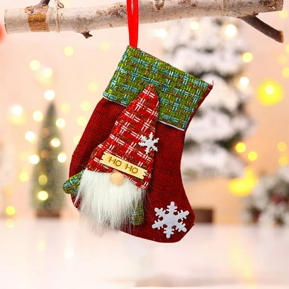 Kumdkd Handmade Linen Christmas Stocking - 20" Vintage Santa Hanging Sock for Fireplace/Tree Decor, Burlap Gift Bag with Snowflake Design (Red) - Holiday Mantel & Staircase Decoration