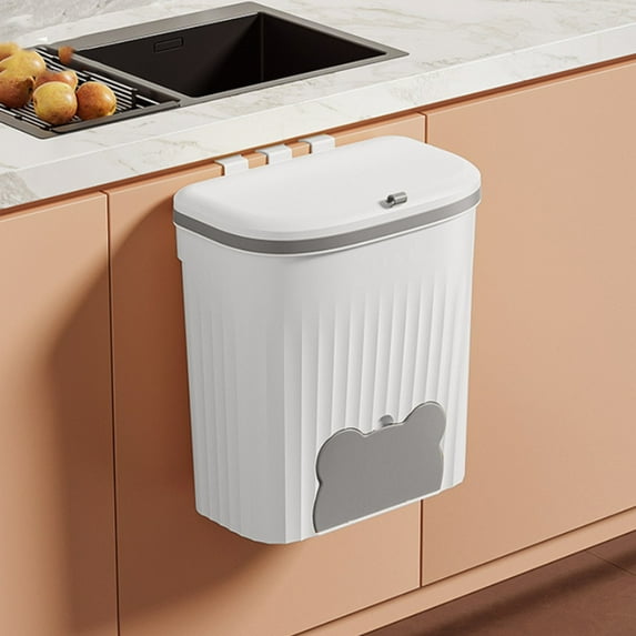 Kumdkd Hanging Trash Can with Lid, Kitchen Compost Bin for Under Sink, Plastic Wall-Mounted Garbage Can, Small Kitchen Trash Bin, Small Trash Can with Lid for Cupboard Countertop