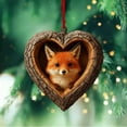 thumbnail image 1 of Kumdkd Heart-Shaped Animal Ornaments - Resin Wood Look Christmas Tree Decor, Realistic Wildlife Design, Red Ribbon Hanging, Perfect Gift‌, 1 of 7