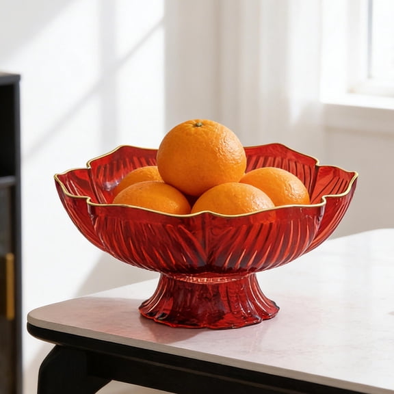 Kumdkd High Pedestal Fruit Bowl with Gold Rim, Clear PET Plastic Serving Tray for Snacks Nuts Candy, Luxury Home Decor, 10.04x4.72in