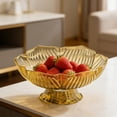 thumbnail image 1 of Kumdkd High Pedestal Fruit Bowl with Gold Rim, Clear PET Plastic Serving Tray for Snacks Nuts Candy, Luxury Home Decor, 10.04x4.72in, 1 of 6