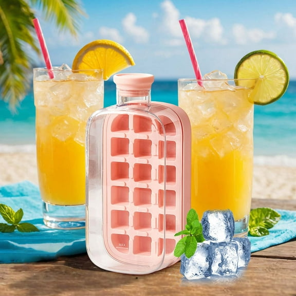 Kumdkd Bottle, 2 in 1 Touch-Free Tray Water Bottle, Ice Maker Bottle with Straw and Lid, for Coffee, Juice, And Beverages, Large Capacity, Strong Sealing