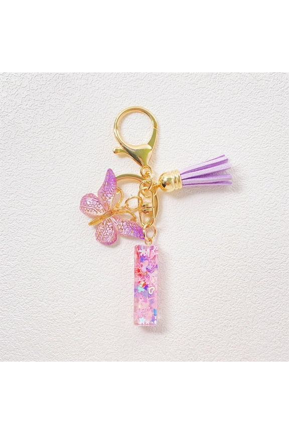 Initial Keychain for Women Girls, Initial Letter Keychains with Pink Tassel, Charms for Key Handbag Backpack