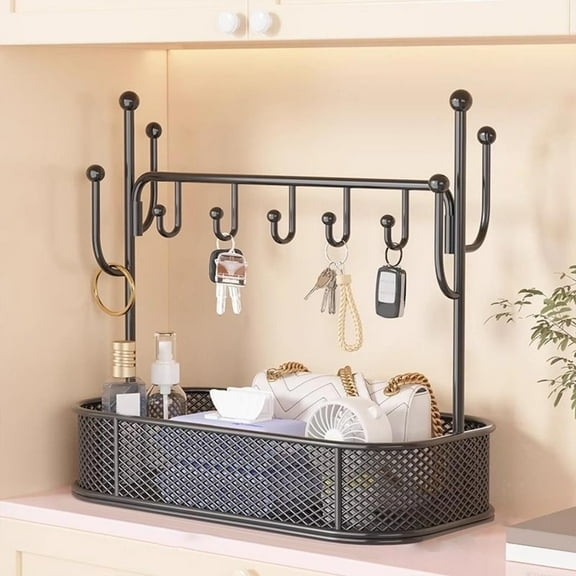 Kumdkd Iron Key Holder Wall Organizer with Hooks - Entryway Storage Shelf for Shoes/Mail (Multi-Purpose Entry Table Decor - Space Saving Solution for Apartments & Small Homes)