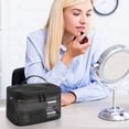 thumbnail image 1 of Kumdkd Large Clear Makeup Bag Travel Organizer - Double Layer Mesh Cosmetic Case for Brushes/Toiletries, TSA Approved Foldable Storage Pouch (Black), 1 of 5