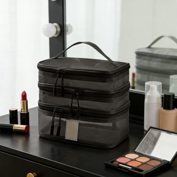 Kumdkd Large Travel Toiletry Bag with Multiple Compartments, 8.66x7.87x5.51in Mesh Cosmetic Organizer Bag, Water-Resistant Hanging Storage Bag for Business Trip & Vacation, Portable Sundry Bag