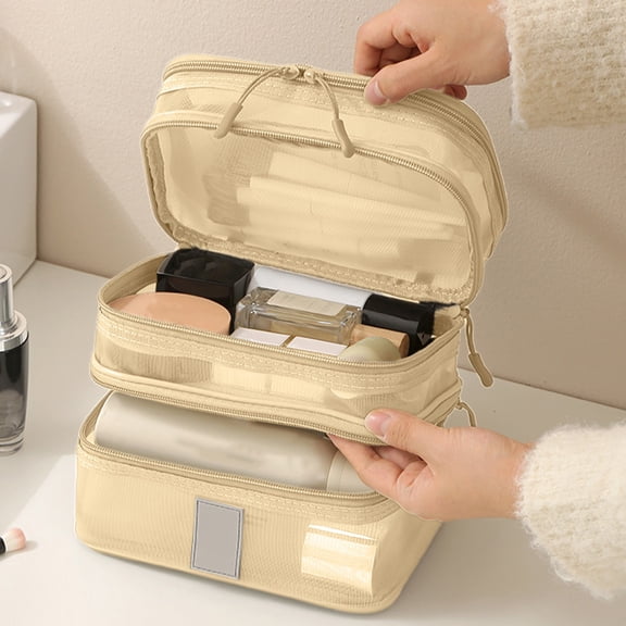 Kumdkd Large Travel Toiletry Bag with Multiple Compartments, 8.66x7.87x5.51in Mesh Cosmetic Organizer Bag, Water-Resistant Hanging Storage Bag for Business Trip & Vacation, Portable Sundry Bag