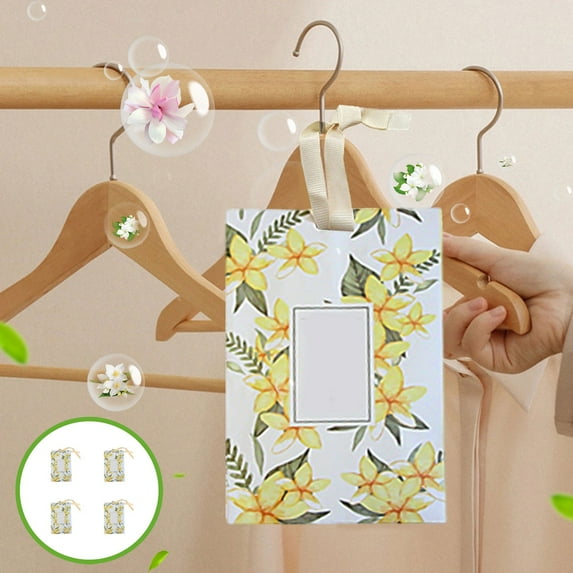 Kumdkd Lavender Sachets for Closet & Car - 4 Pack Long Lasting Wardrobe Freshener Bags with Hangers (Natural Odor Eliminator)