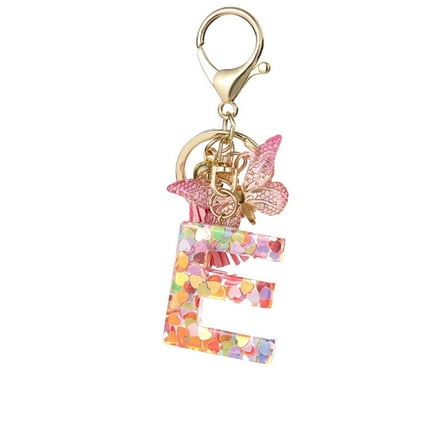 Kumdkd Letter Keychains for Girls Purple Pink Keychain with Butterfly Purse Charms for Handbags Cute Tassel Keychain